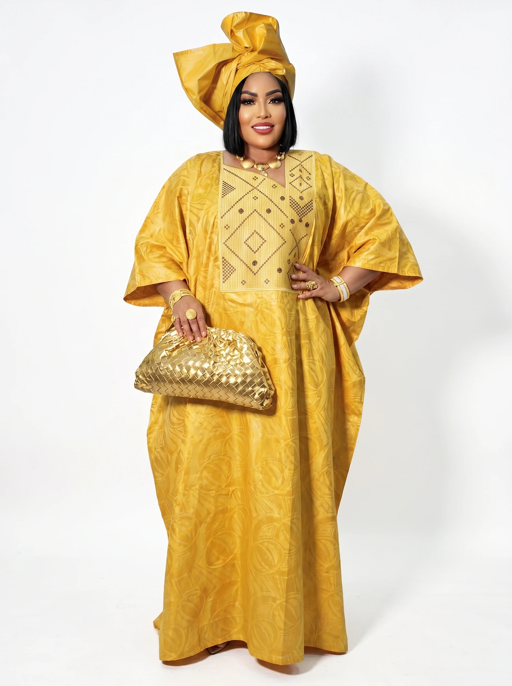 Afrikanisches Kleid für Damen, Abaya mit Stickerei, große Größen, elegantes Party- und Kirchenkleid – Detail 2