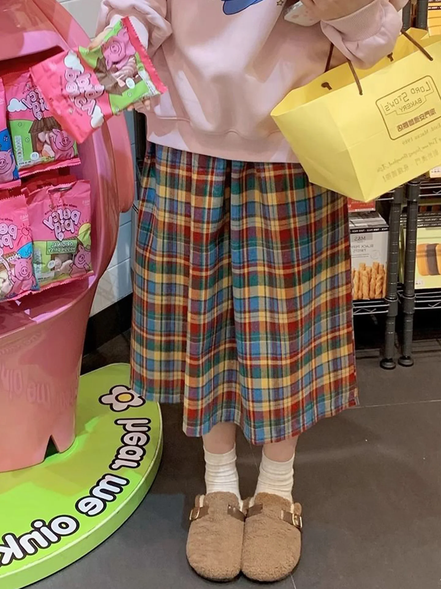 

Faionable Plaid A-Line Skirt High Waist Slimming Midi Skirt for Women Ci Commuting Daily Ocns