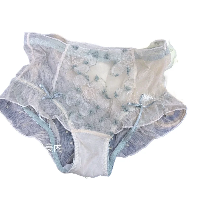

Baihua Fairy Girl Panties Large Size Mesh Three-dimensional Flower Sexy Pure Desire Breathable Thin Medium and High Waist Briefs