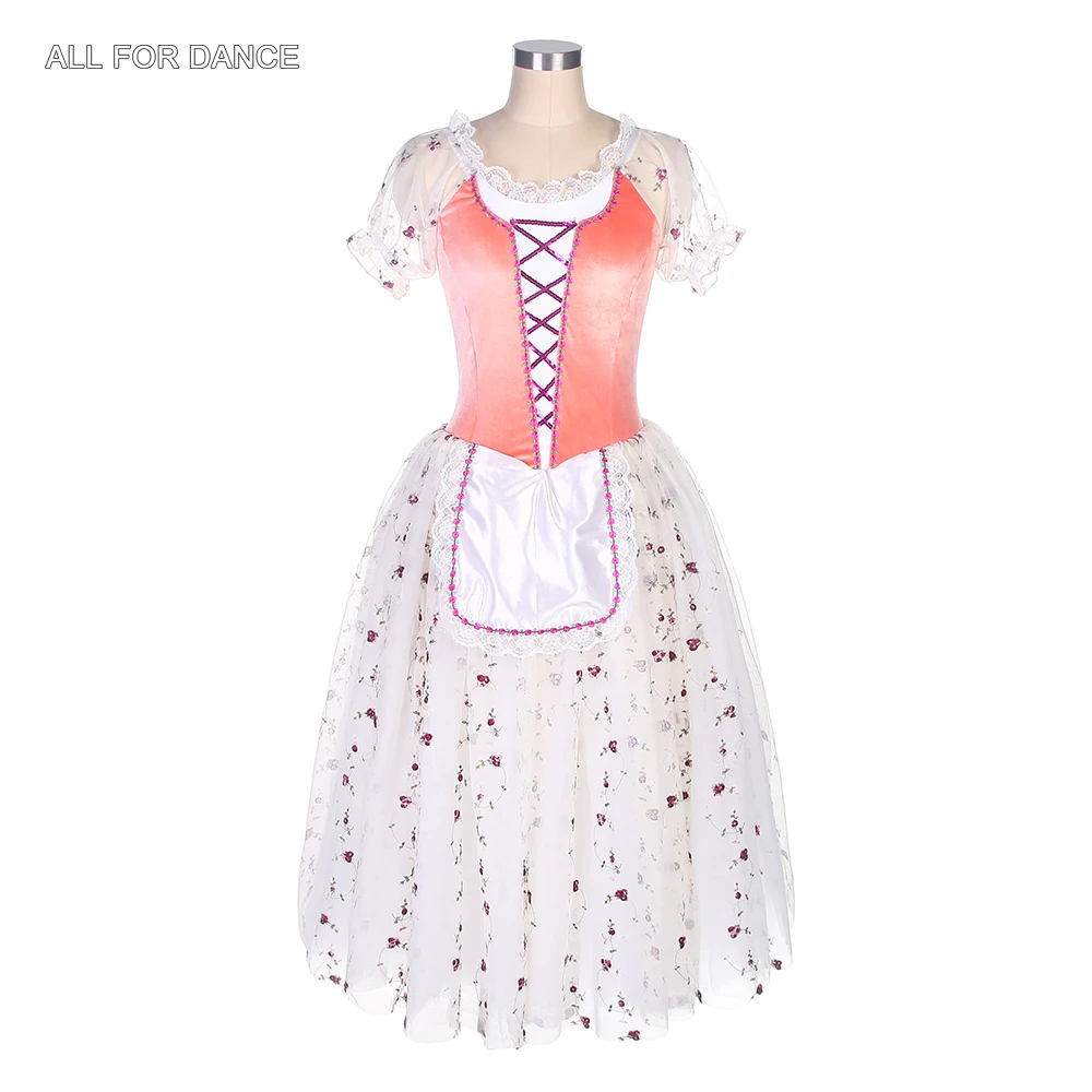 20009 All For Dance Orange Velvet Top Bodice 360° embroidered Tulle Romantic Long Ballet Dance Dress Ballerina Dance Tutu 20009