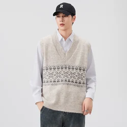 Men Women Vintage Jacquard Fashion V-neck Pullover Sweater Vest Male Streetwear Fashion Loose Casual Knitwear Waistcoat Vest