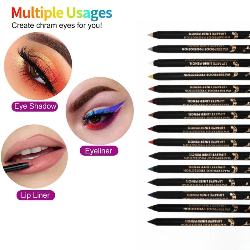 15pcs Long lasting Eyeliner Pencil 15 Colors Make up Eye Cosmetic Matte Soft Eye Liner As Lipliner Pen For Women's Makeup Korean