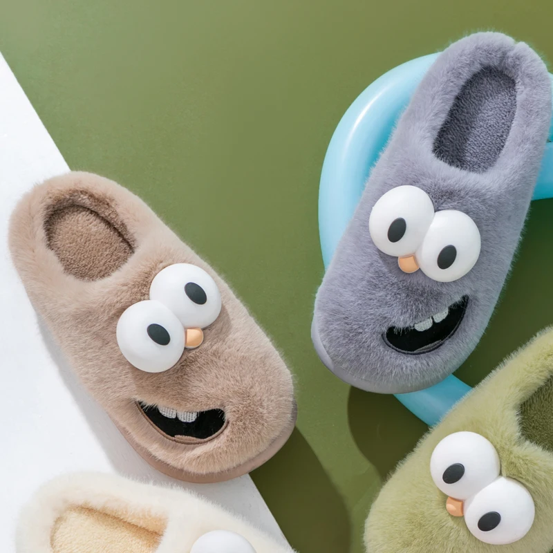 New Funny Cartoon Winter Soft Sole Mens Indoor Floor Non-slip Platform Slides Warm Plush Slippers Male Home Casual Cotton Shoes