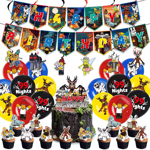 Hot 99 Nights In The Forest Birthday Party Decoration ROBLOX Flag Banner Balloon Cake Topper Set Party Supplie Kid Carnival Gift