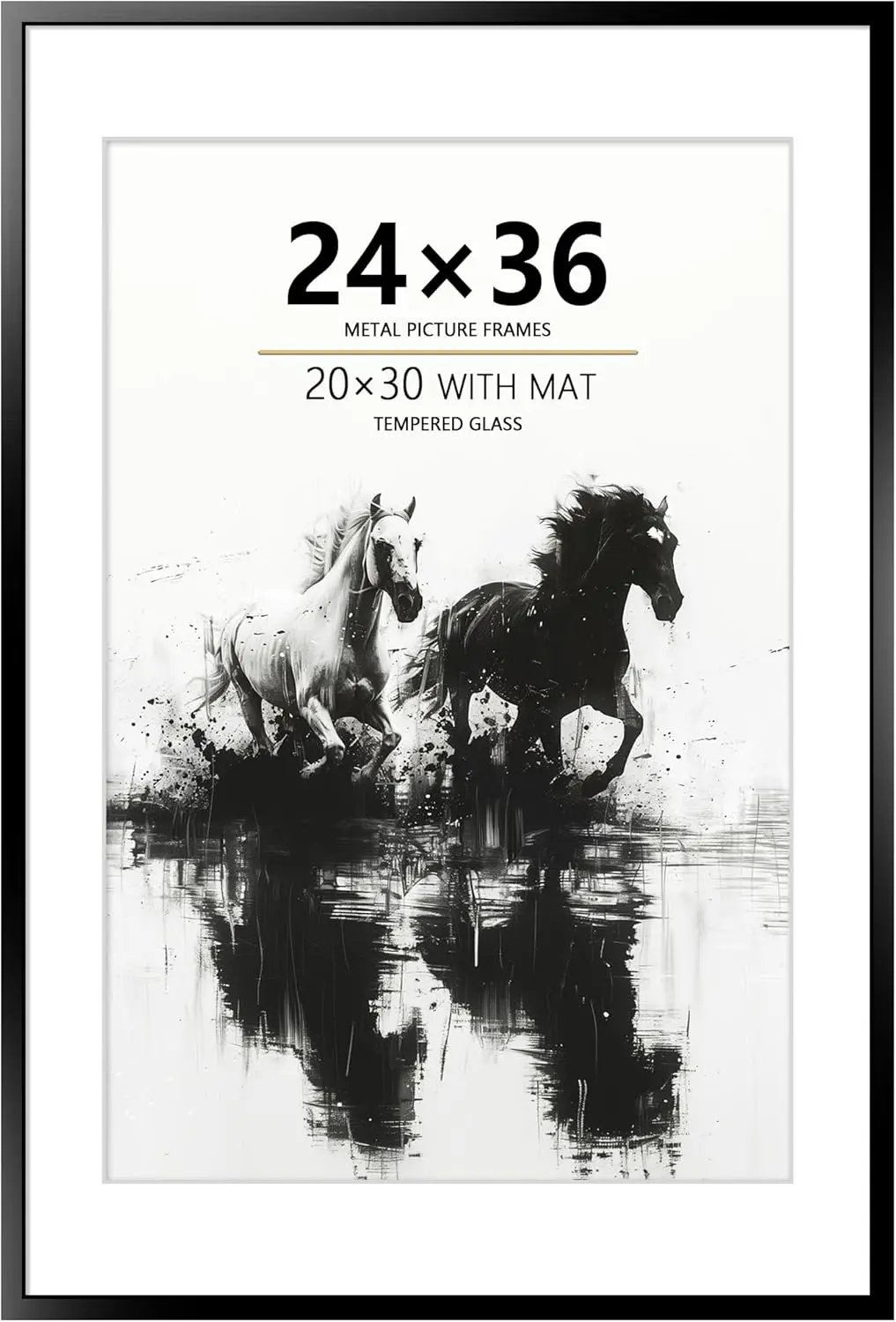 

24x36 Metal Poster Frame, 24 x 36 inches Aluminum Picture Frame with Mat for 20x30 Photo, Tempered Glass Cover, Black Wall