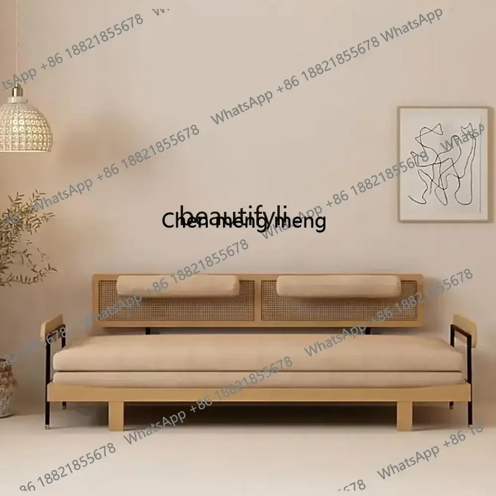 H134 Log wind solid wood sofa bed designer folding dual-purpose living room functional sofa