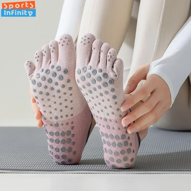 1pair Fashion Five Toes Yoga Socks Women Silicone Anti Slip Indoor Dancing Floor Fitness Sports Socks Professional Pilate Socks