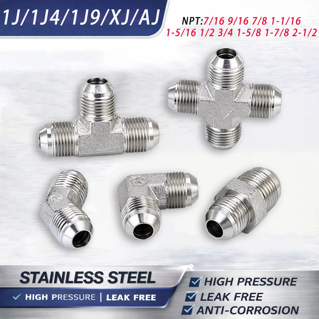 

Stainless steel NPT hydraulic joint 74 ° conical 1J/1J4/1J9/XJ/AJ straight elbow tee cross joint fittings 7/16 '' -2-1/2 ''