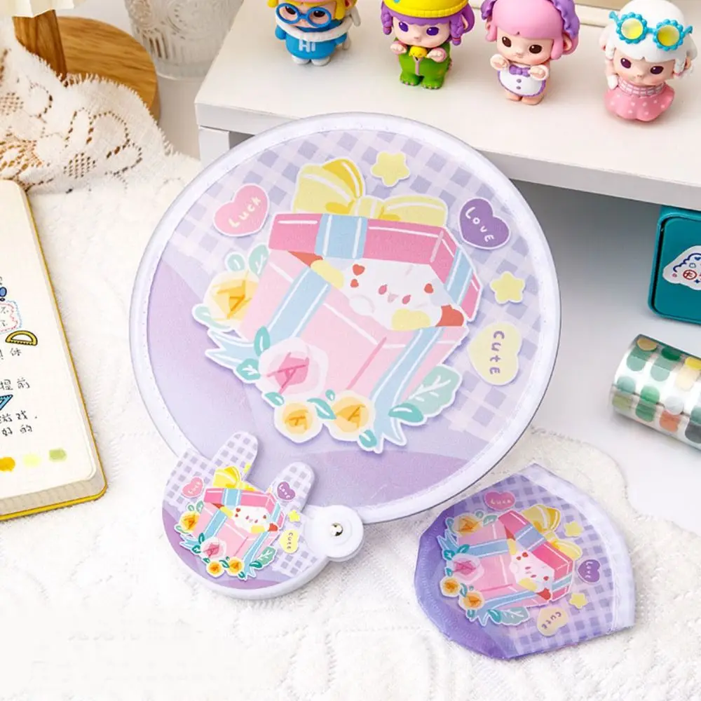 Folding Round Collapsible Pocket Fan Mini Portable Handheld Fan Cute Cartoon Pattern Foldable Fan Summer