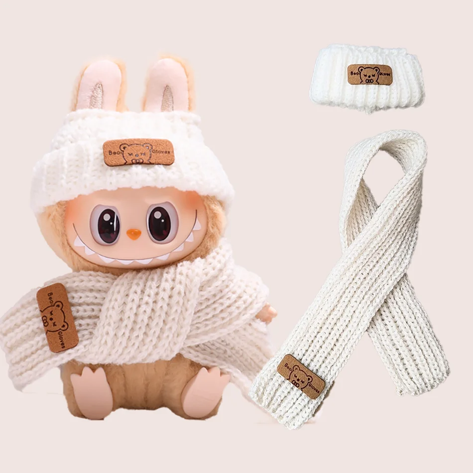 

Вязаная шапка и шарф 15-17 см в Корейском стиле Kpop Exo LABUBU Idol V1 V2 Милая DIY Подходит для LABUBU Dress up Аксессуары для кукол Шапка с медведем