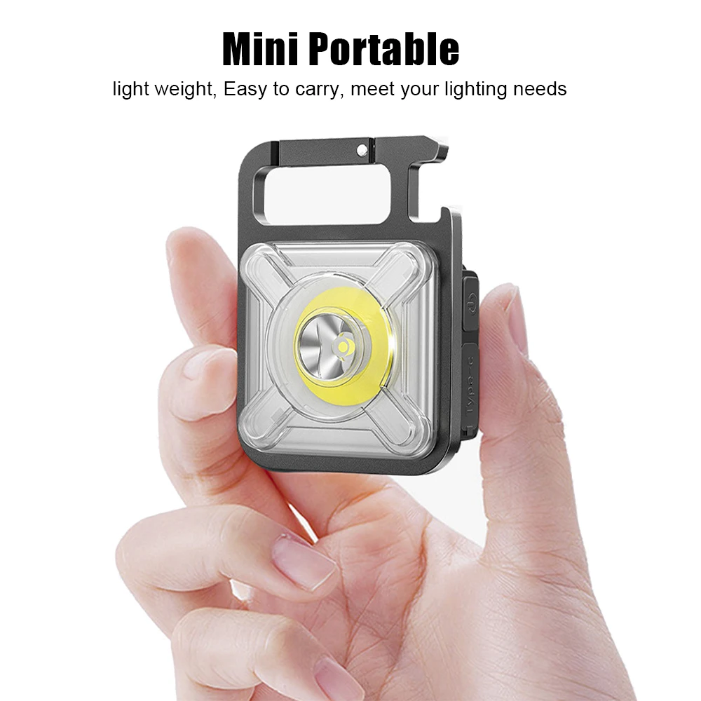Mini LED Flashlight Keychain 5 Color Light Source Pocket Light Multifunctional USB Rechargeable COB Work Lamp Keychain LED Light