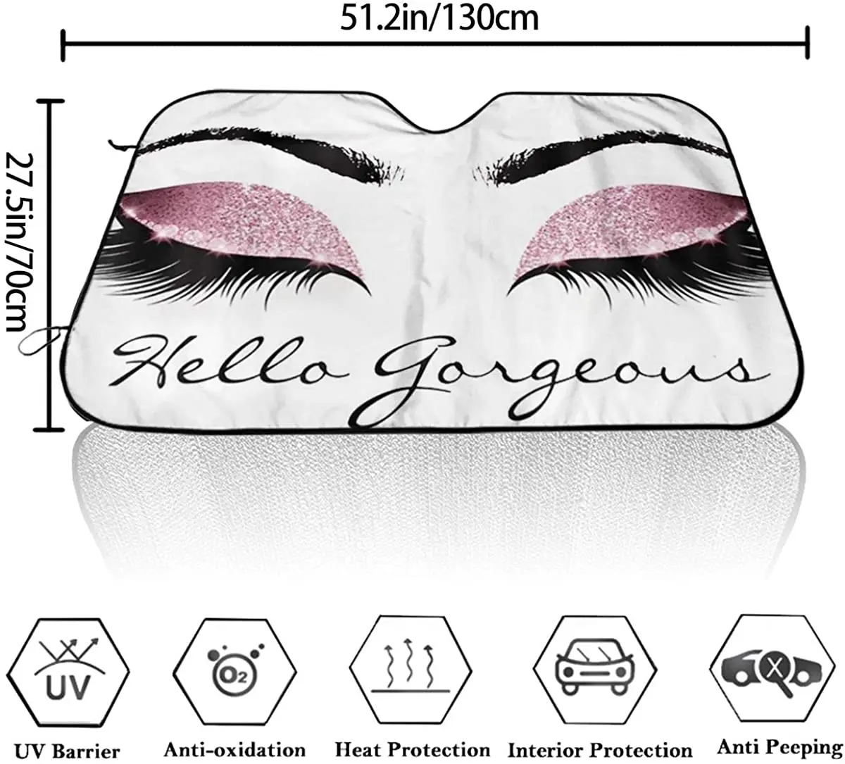 Car Windshield Sunshade Hello Gorgeous Pink Eyelashes, Front Window Blocking UV Sunshade, Foldable Sun Visor Protector