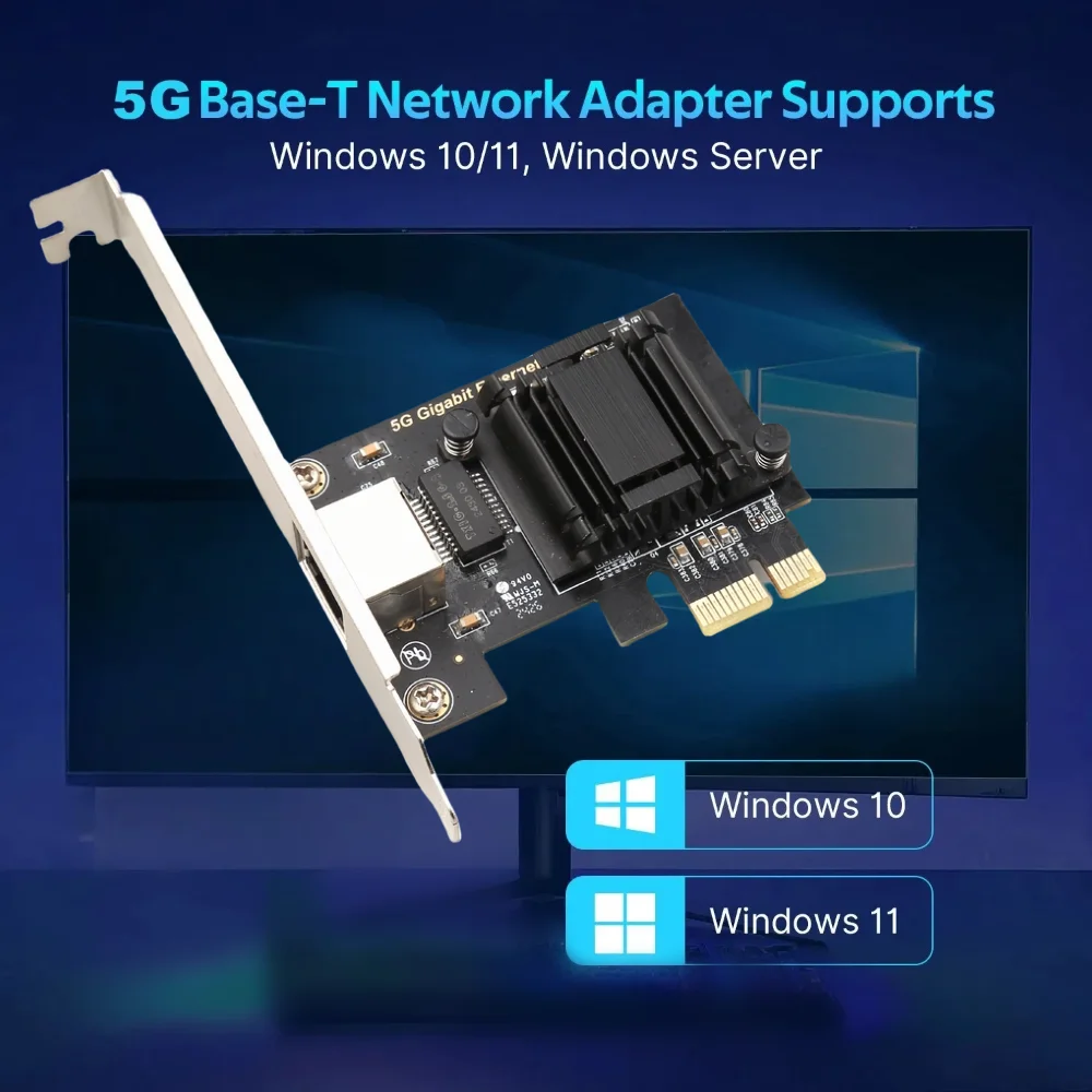 기가비트 이더넷 PCI 익스프레스 네트워크 카드, 데스크탑용 5G PCIe to RJ45 네트워크 카드, RTL8126 칩, 10, 100, 2500, 5000Mbps, 1Gbps, 5Gbps