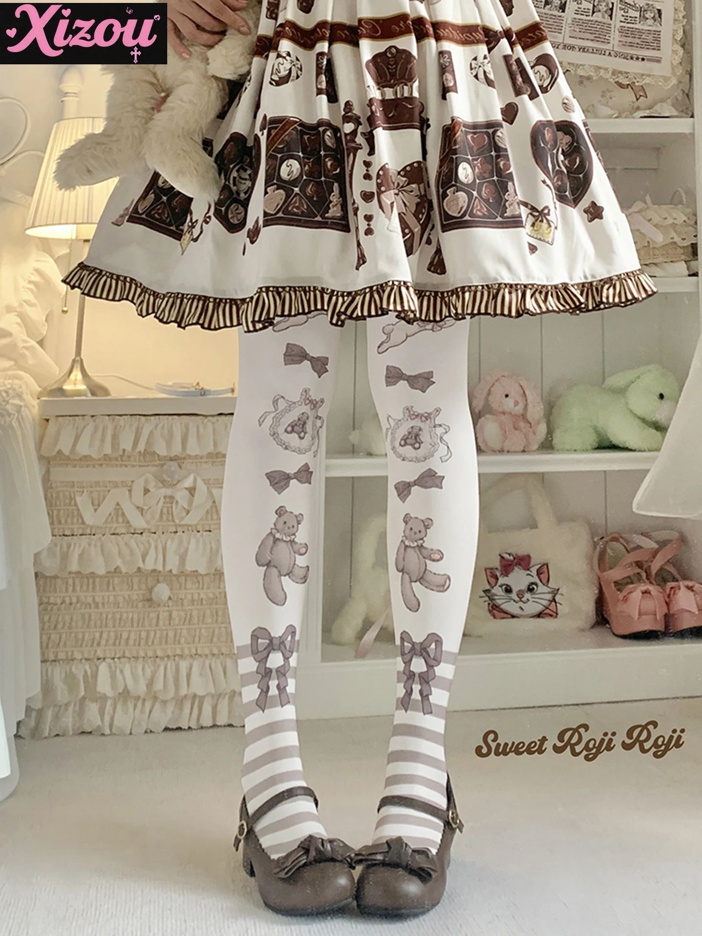 Japanese Sweet Cute Cartoon Printed Lolita Socks Women's Summer Autumn Skin Socks Velvet Printed Pantyhose Lolita Pantyhose