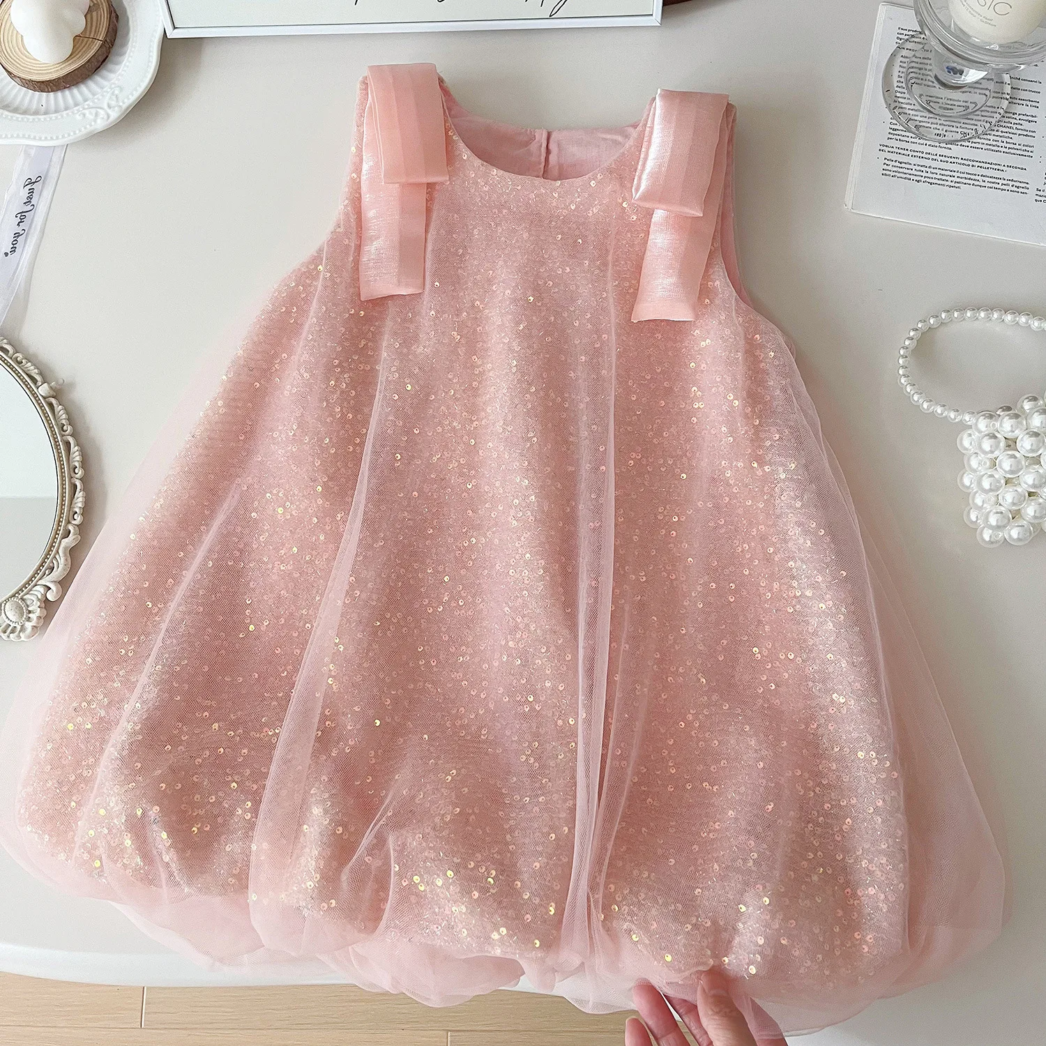 2-8 Years New Summer Girls Dress Fashion Sequin Design Lace Sleeveless Dresses For Kids Children Birthday Present