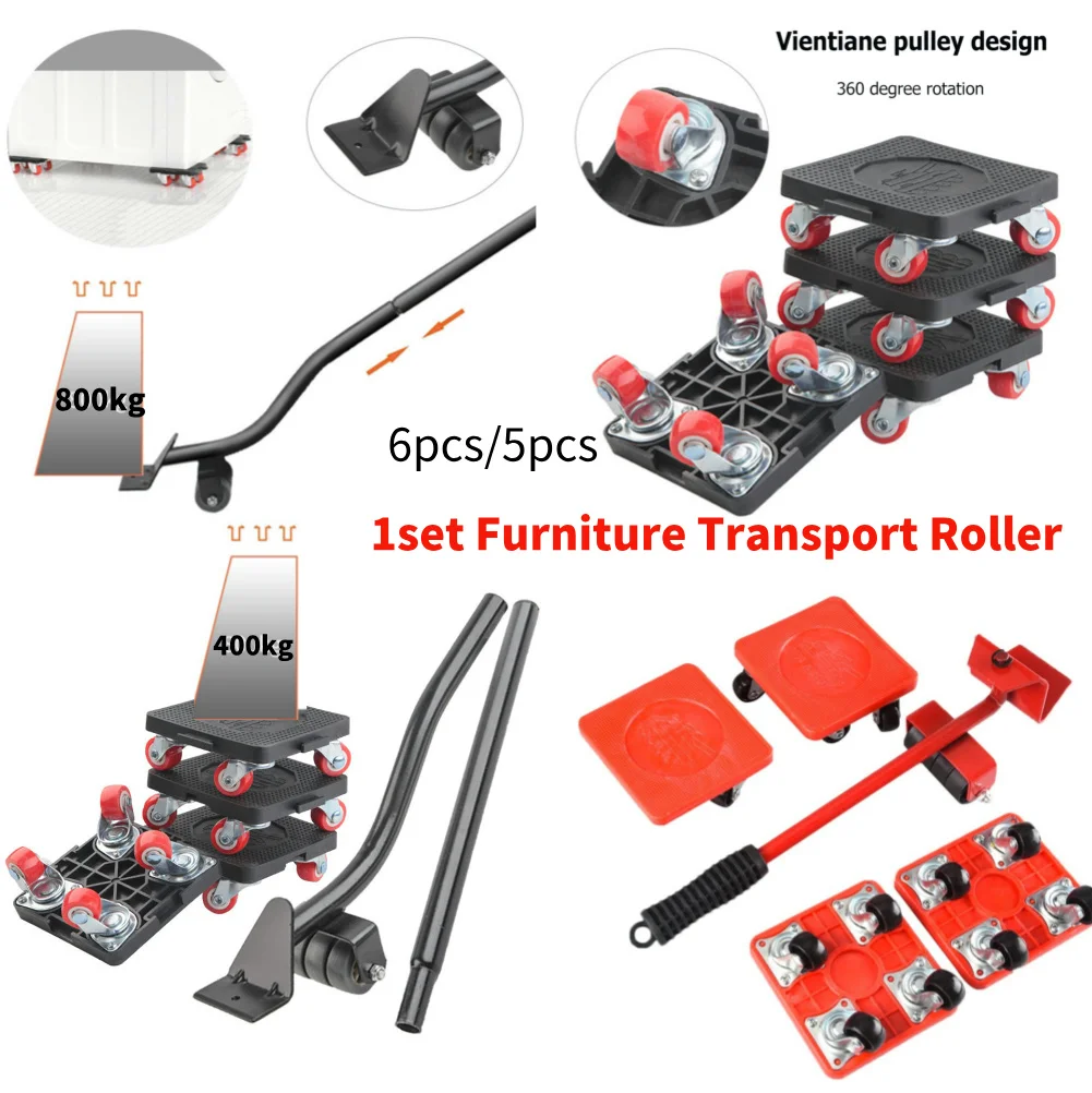 Professional 360 Degree Furniture Mover Roller Tool Set Heavy Stuffs Lifter with Wheel Bar Bearing Max 400kg Moving Hand Device