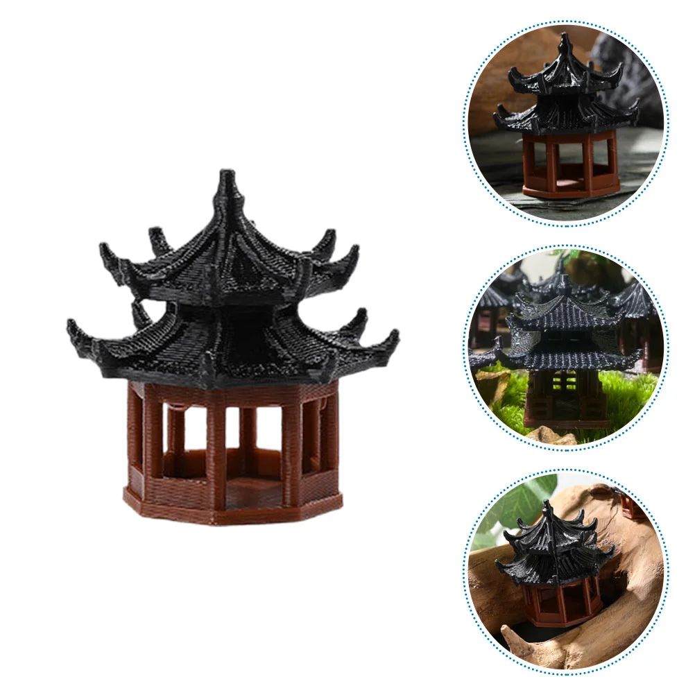 Mini Pagoda Statue Miniature Pagoda Bonsai Decor Micro Landscape Hexagonal Pavilion Figurine Tiny Pavilion Ornament Mini Zen