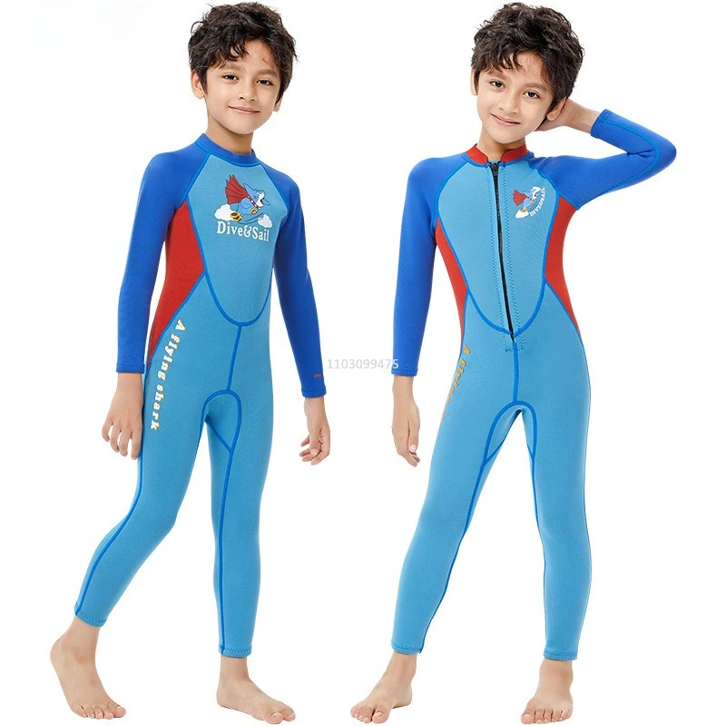 

2.5MM Boys Neoprene Wetsuit Back Zipper UPF50+ Sun Protective Swimming Suit Long Sleeves Kids Water Sports Swimsuit Wetsuit Surf