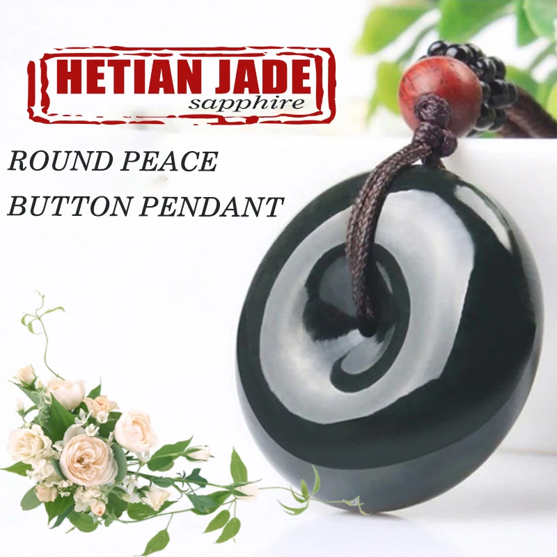 

Natural Hetian Jade Green Jade Peace Buckle Pendant Hand-carved Exquisite Fashion Jewelry Lucky Charms for Men and Women
