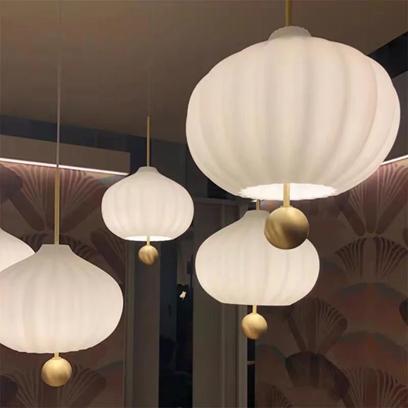 

Lilli Pendant Lamp White Glass Lampshade Japanese Style Light Dining Room Hall Counter Lamp Post-modern Hotel Hanging Lamp
