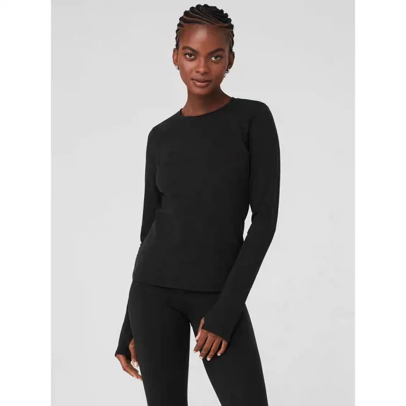 

New Women Lined Long Sleeve Yoga Top Slim Fit Crew Neck Soft Stretch Base Layer Warm Activewear Shirt for Training Daily Wear