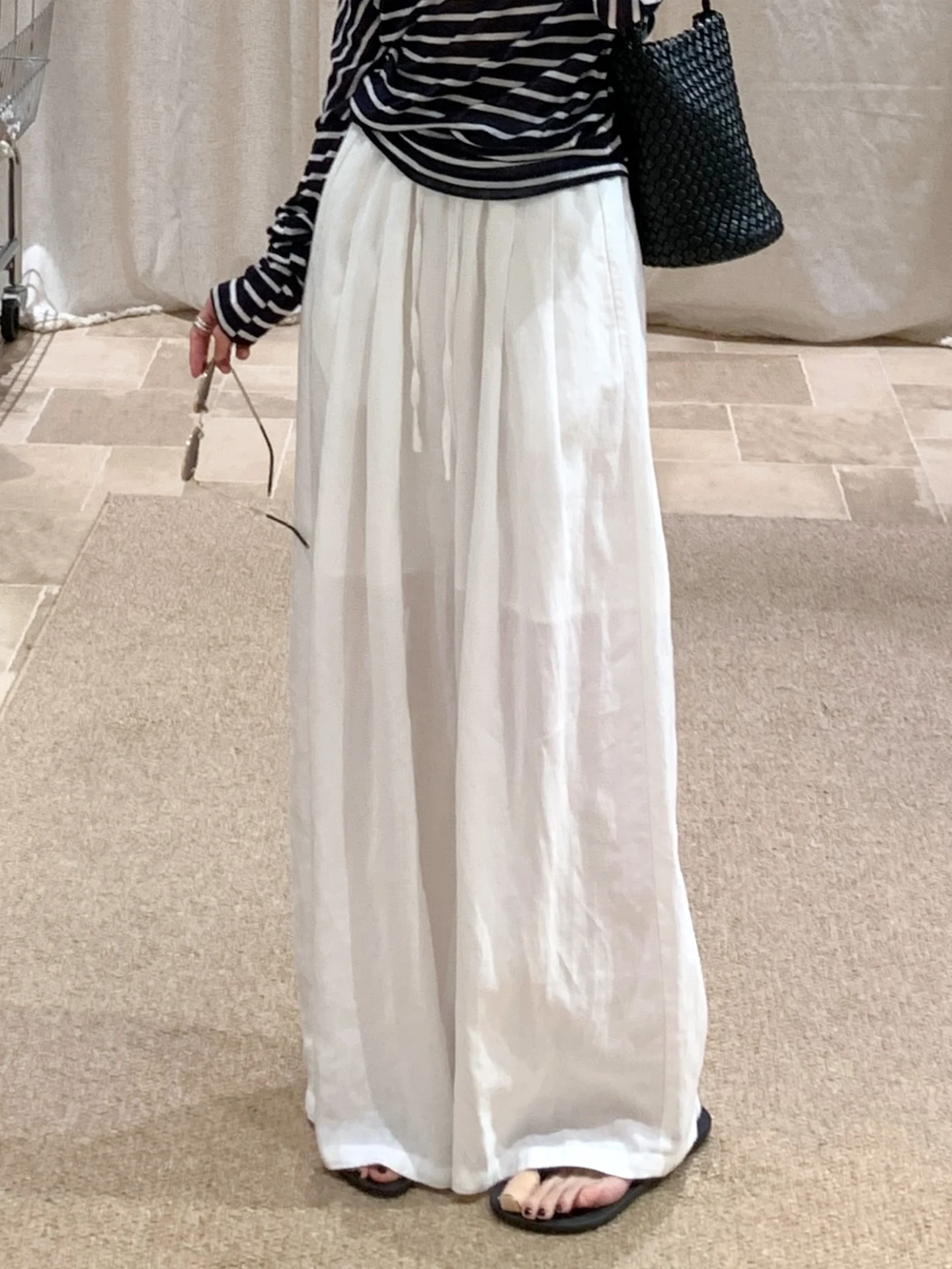 

BRIVIN корейские широкие повседневные брюки женские с высокой талией для похудения летние новые свободные прямые брюки-трубы