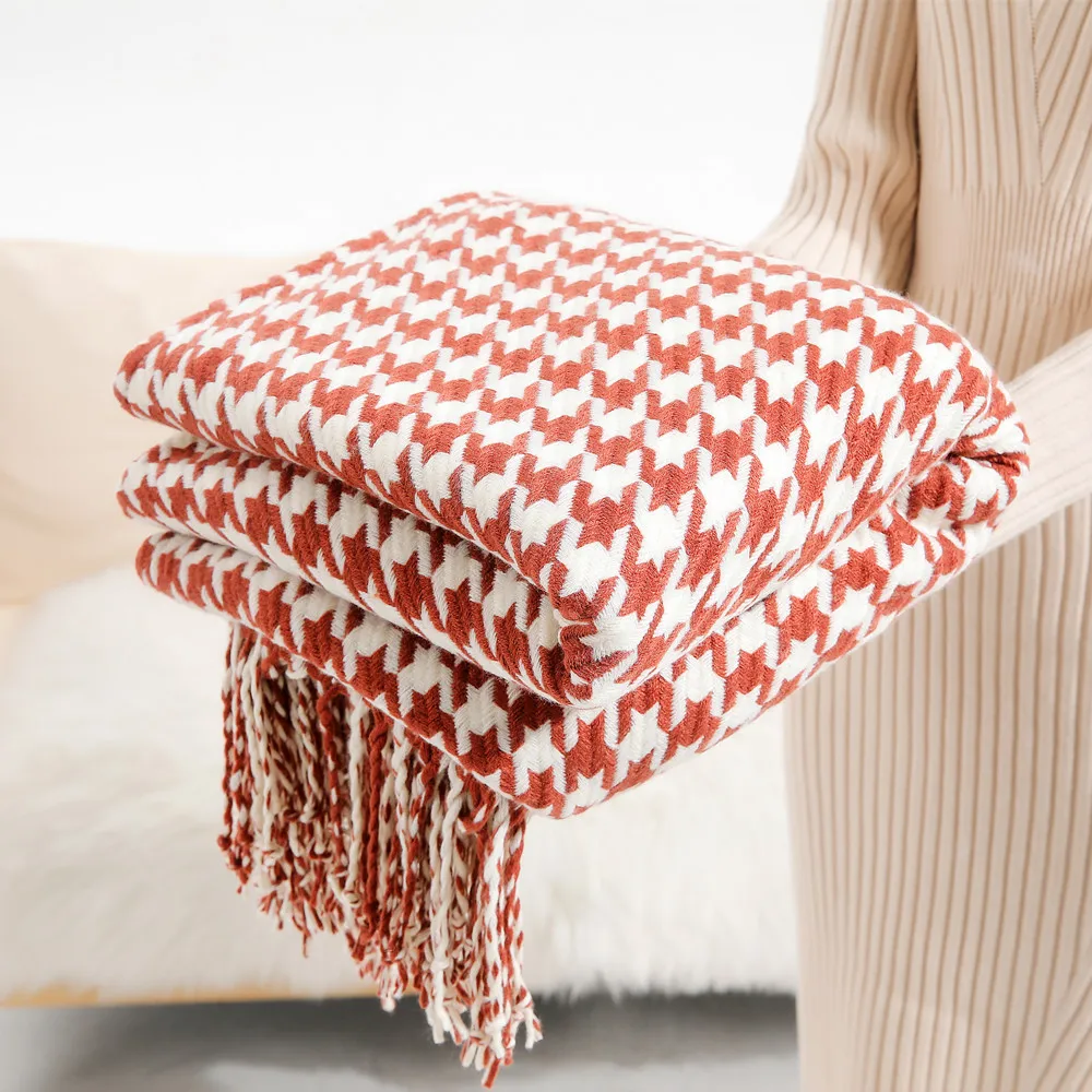 

Sofa Cover Blanket Houndstooth Fringed Yarn Blankets Summer Thin Air Conditioning Blankets Bay Window Blanket Nap Blankets
