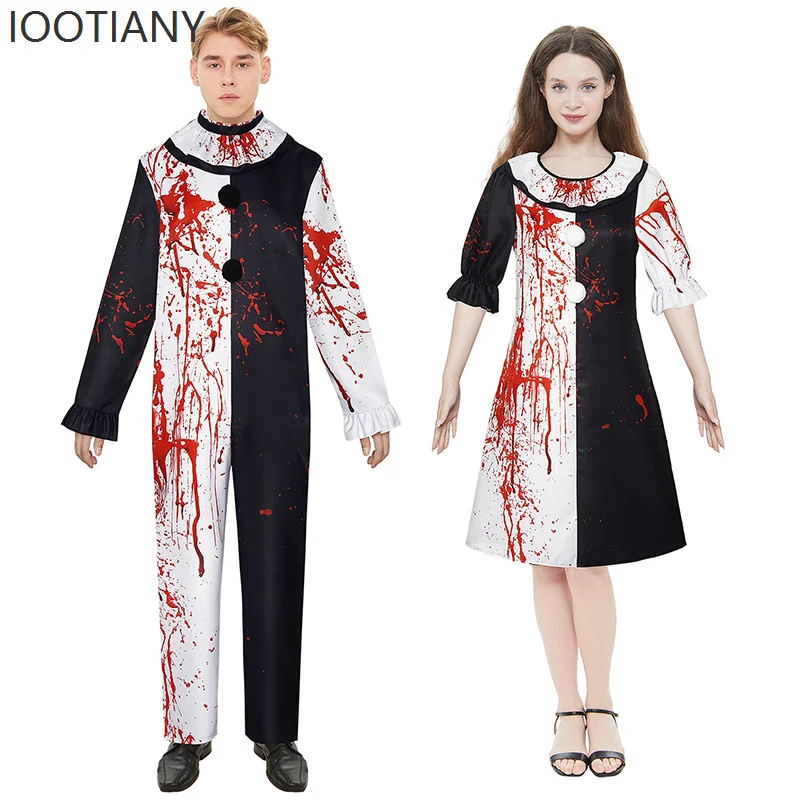 

Clown Cosplay Costume Bloody Halloween Clown Terrorist Dress Or Bodysuit Adult Men And Women Party Stage Performance Costume New