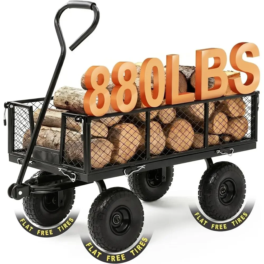 Sturdy 880 lbs Steel Garden Utility Cart with All-Terrain Tires and Rotating Handle