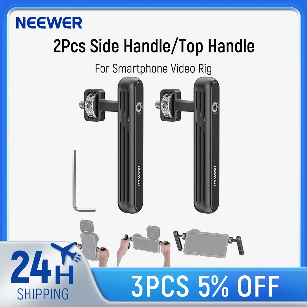 

NEEWER 2PACK Rotatable Side Handle/Top Handle for Smartphone Video Rig Filming Equipment, Aluminum Grips with 1/4" Screws