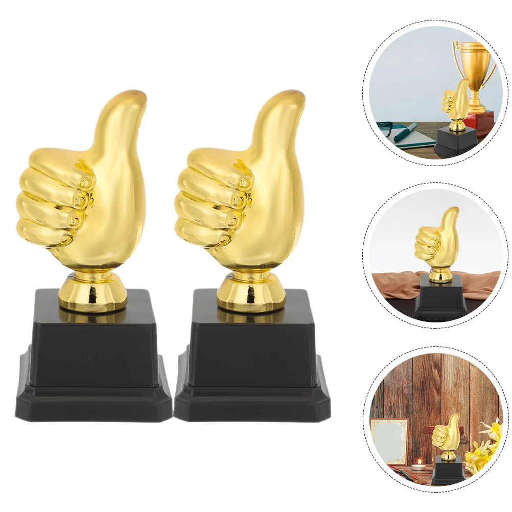 2 Pcs Thumbs up Trophy Stand Mini Toys Funny Bulk Plastic Soccer Trophies for Kids Small Big Game