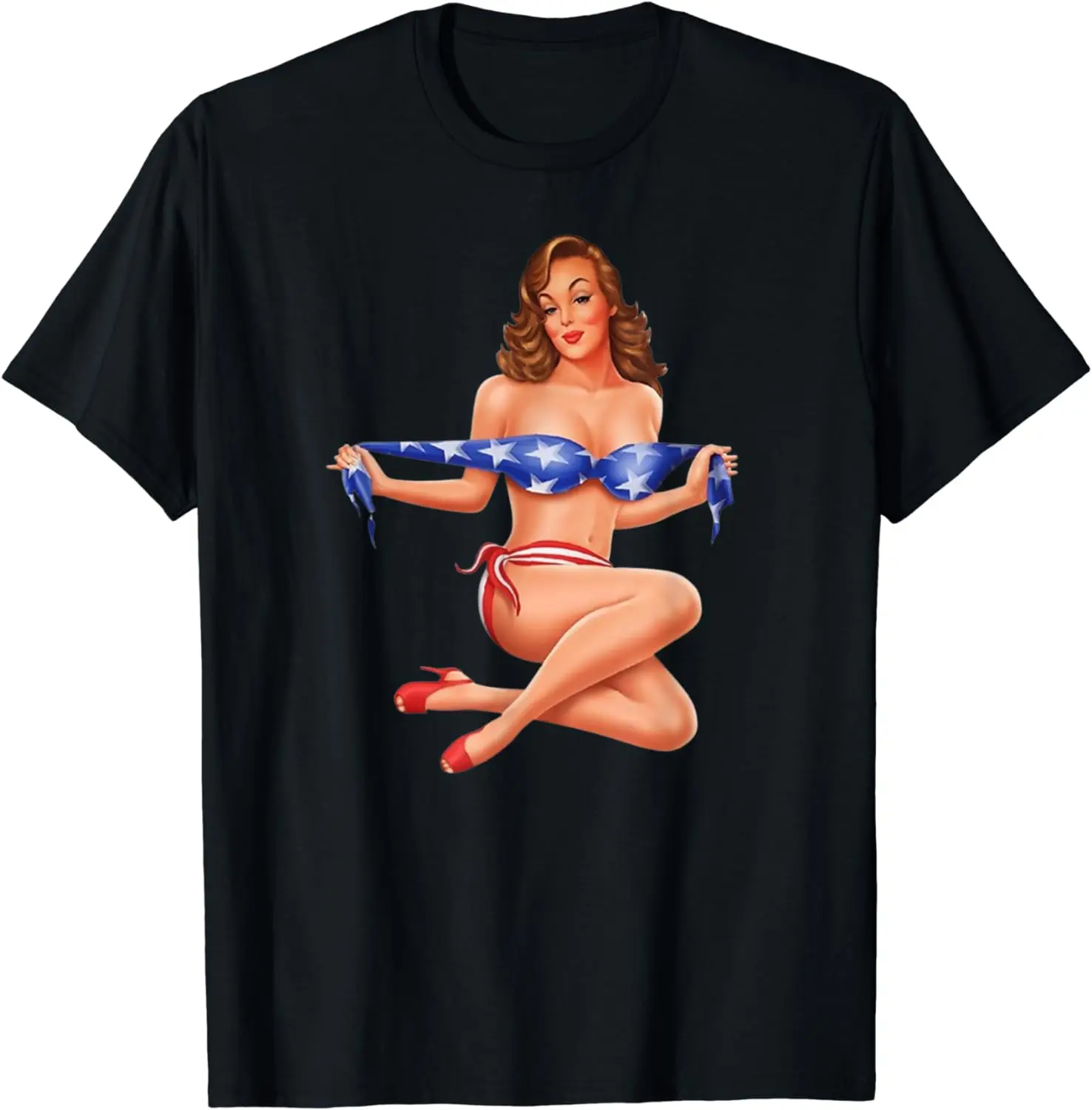 

Sexy Pinup Girl With American Flag 4th Of July T-Shirt