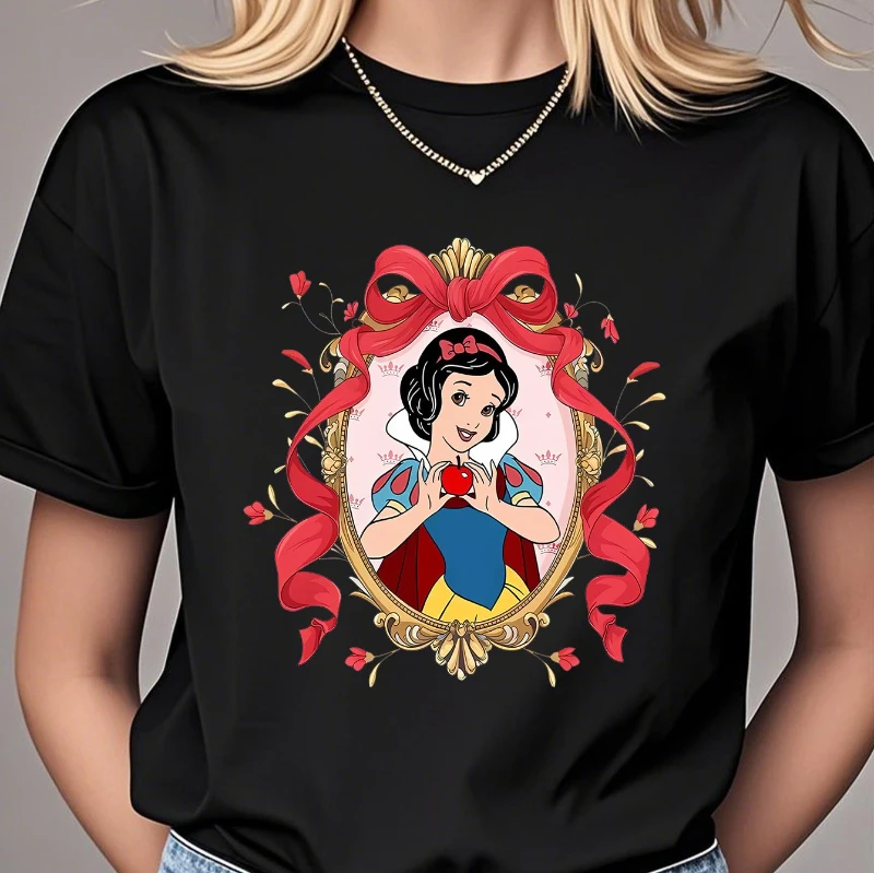

2025 New Disney Snow White Theme Pattern Printed Women's Casual Round Neck Short Sleeve