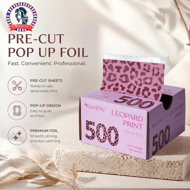 WANMEI 500PCS Pre-Cut Pop Up Hair Foil Leopard Print for Hair Coloring Highlighting Bleaching Salon Use