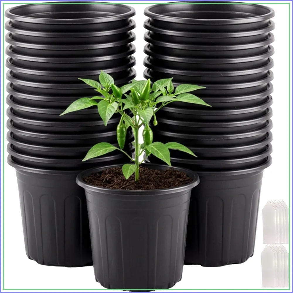 25 Pack 5 Gallon Flexible Nursery Pots with Drainage Holes, Black Plant Containers for Seedlings, Flowers & Herbs