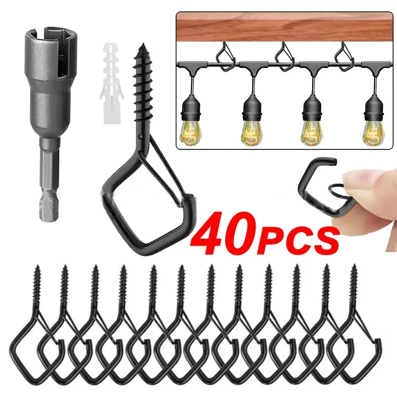 Q Type with Spring Buckle Hook Sheep Eye Nail Hook Question Mark Shaped Anti Falling Light Hook Screw Bonsai Hooks with Sleeve