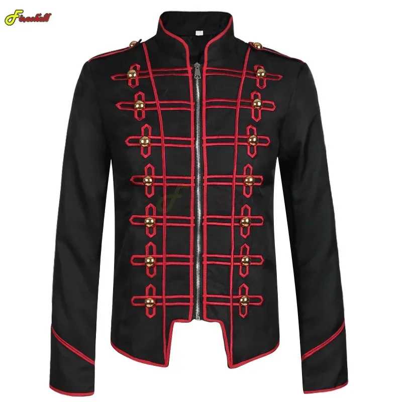 القرون الوسطى الرجعية الحلل الرجال Steampunk العسكرية الطبال القوطية طويلة الأكمام طوق سترة أبلى مرحلة الأداء تأثيري حلي