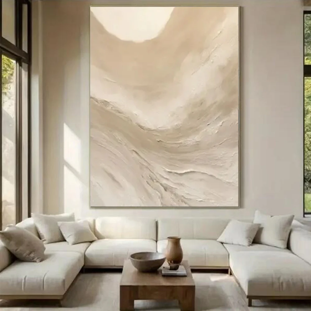

Beige Wabi Sabi Texture Abstract Painting, Century Neutral Handmade Oil Painting, Minimalist Wall Decoration Art