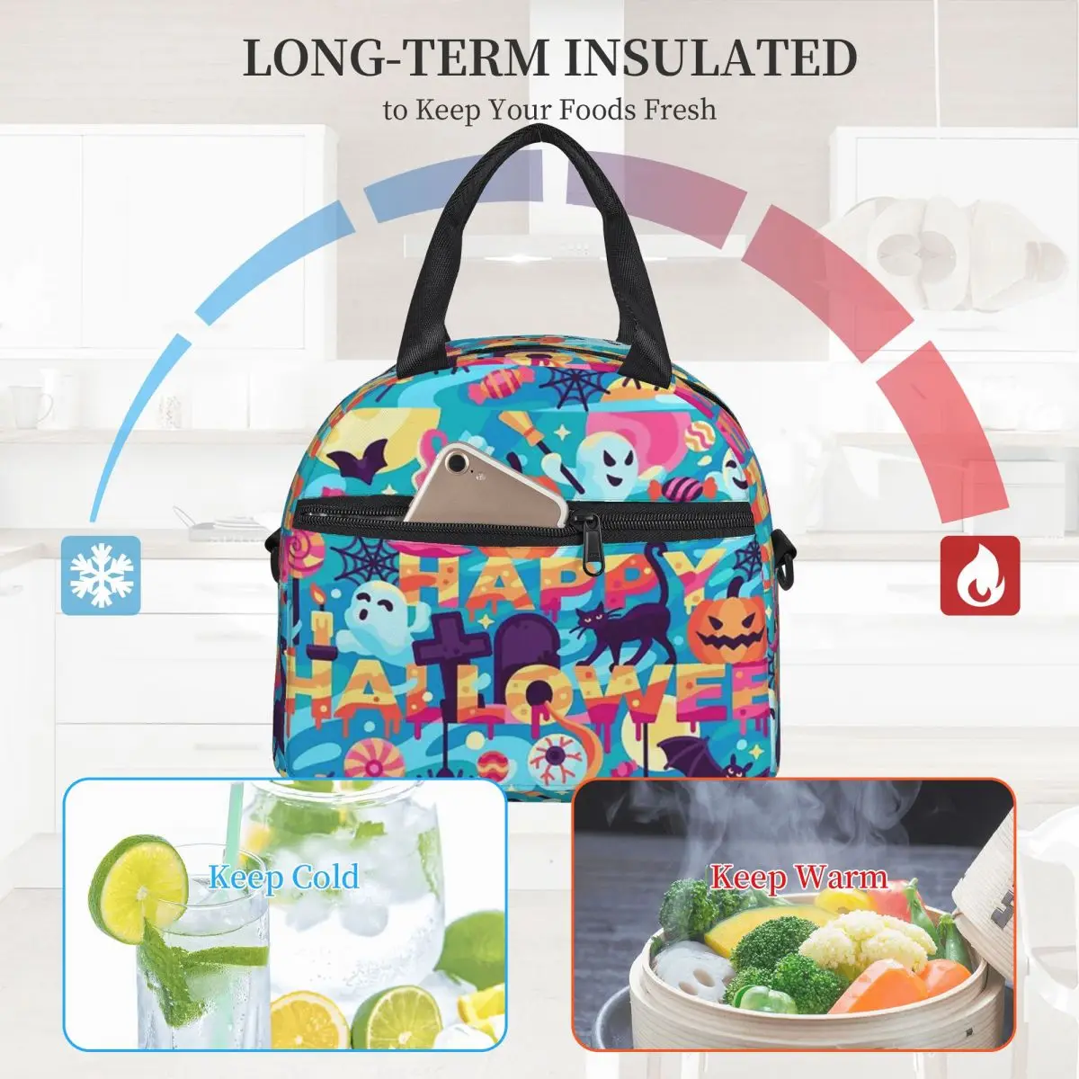 Ghost Pumpkin Halloween Lunch Bags Insulated Bento Box Portable Lunch Tote Picnic Bags Cooler Bag for Woman Travel