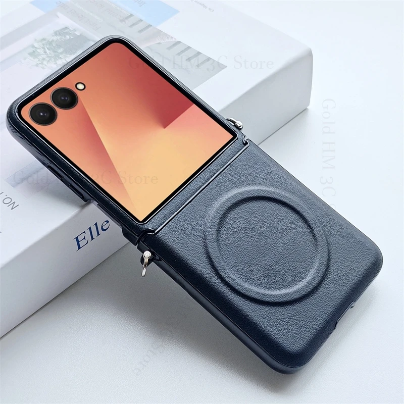

For Magsafe Phone Leather Case For Samsung Galaxy Z Flip7 5G Pure Color Holster Magsafing Cover For Samsung Z Flip 7 6 5 Fundas