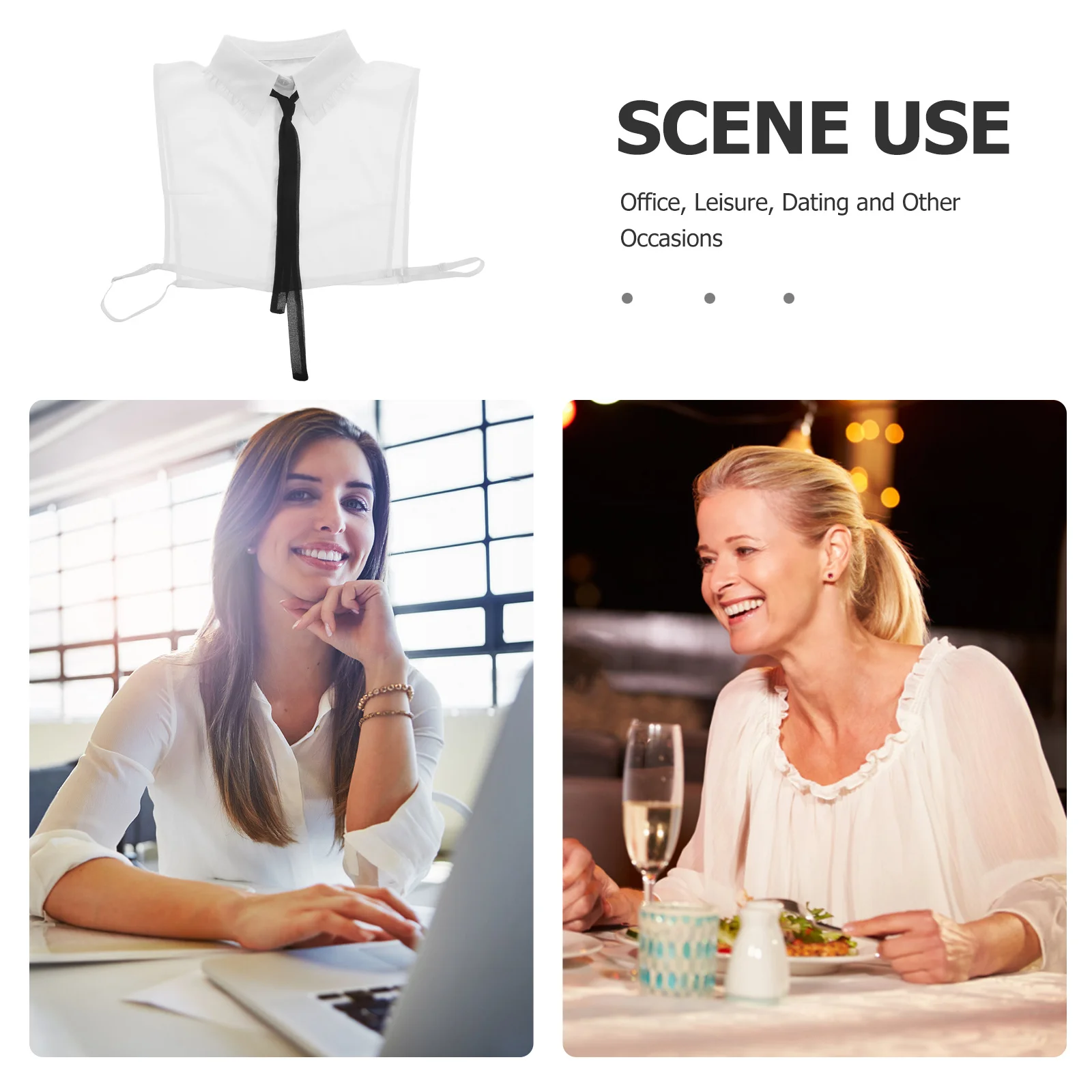 女性用フェイクカラー ホワイト 取り外し可能なフリル フェイクカラー ヴィンテージシック ディッキー シャツ ドレス パーティーウェア 軽量