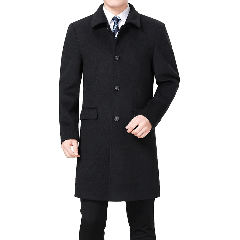 2023 New Men Wool Coat Winter Wool Cashmere Coat Pea Coat Autumn Men Woolen Overcoat Long Jacket Wool Blend Coat Men Clothing