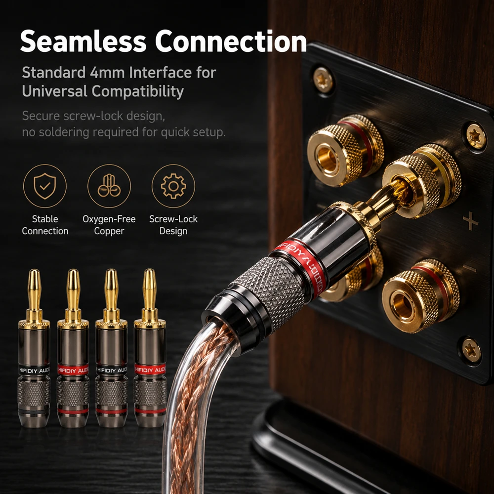 HIFIDIY LIVE 4 szt./zestaw 4mm Złote Wtyki Bananowe z Czystej Miedzi do Audio Wideo Adaptera Głośnikowego Zestaw Złączek Terminalowych — zdjęcie 5