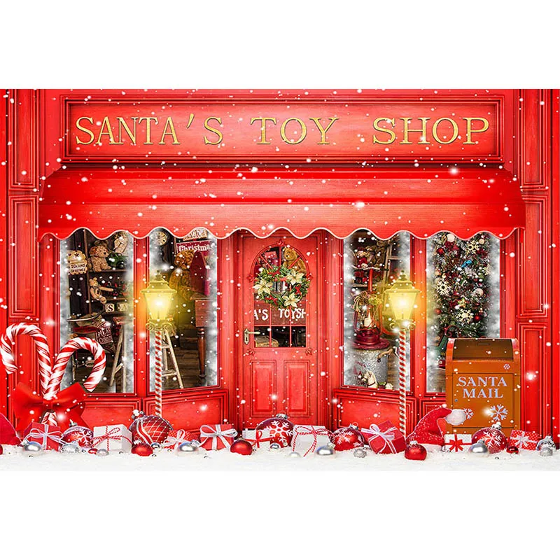Avezano Giáng Sinh Phông Nền Đỏ Santa Của Đồ Chơi Cửa Hàng Bông Tuyết Trẻ Em Nghỉ Chân Dung Trang Trí Nền Chụp Ảnh Ảnh Phòng Thu