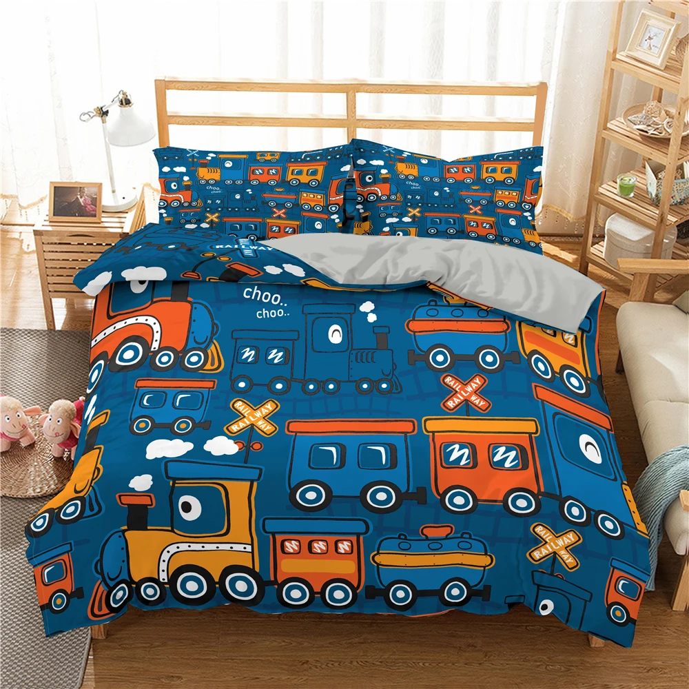 Cartoon Train Bedding Sets 2/3Pcs Duvet Cover Toy Car Truck Soft Quilt Cover Single Queen King Size Polyester Comforter Cover