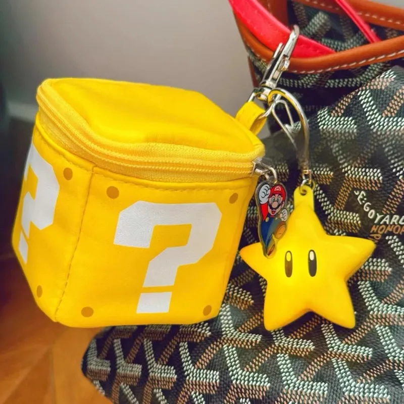 Super Mario Women Question Mark Coin Purse Cute Cartoon Cube Pendant Storage Bag Mini Bag Girl Purses Wallet Coin Pouch Decor