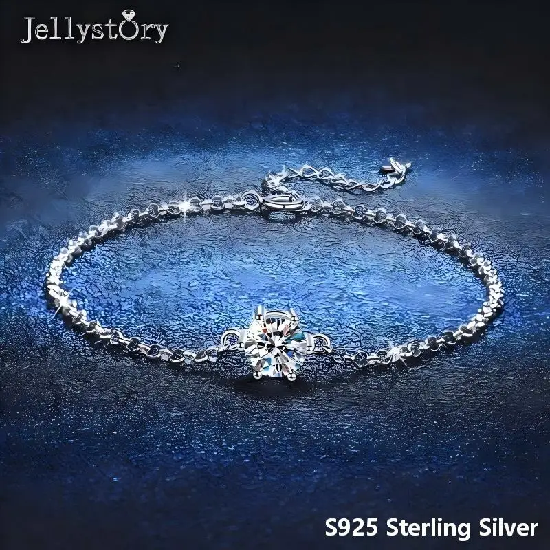 1CT S925 Silver Moissanite Six Claw Silver Bracelet for Women Ins Style Light Luxury Fashionable Premium Jewelry Minimalist Gift