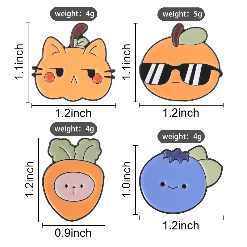 16 verschiedene niedliche Emaille-Anstecknadeln mit Früchten und Tieren: Orange, Blaubeere, Wassermelone, Katze, Frosch, Broschen, Abzeichen, Hai, Oktopus, Gans, Schmuck, Geschenk – Detail 3