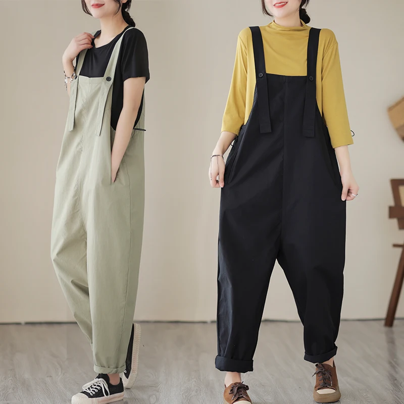 New Spring Summer Solid Ladies Jumpsuits Loose Oversized Wide Leg Overalls For Women Fashion Streetwear Straps Baggy Cargo Pants