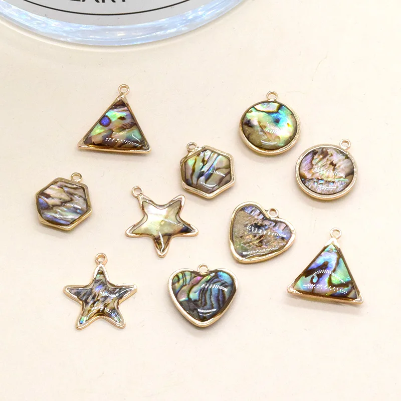 

50pcs Star Triangle Heart Abalone Shell Charms Bulk Wholesale Geometric Shells Pendant For Earring Bracelet Diy Jewelry Making